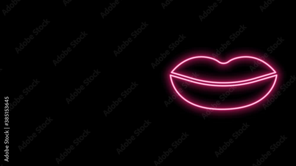 Glowing neon line Smiling lips icon isolated on black background. Smile symbol. 4K Video motion graphic animation Glowing neon line Smiling lips icon isolated on black background. Smile symbol. 4K Video motion graphic animation