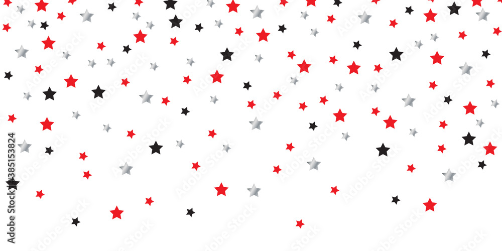 Abstract star background, pattern with black, red and silver stars on white, vector illustration.