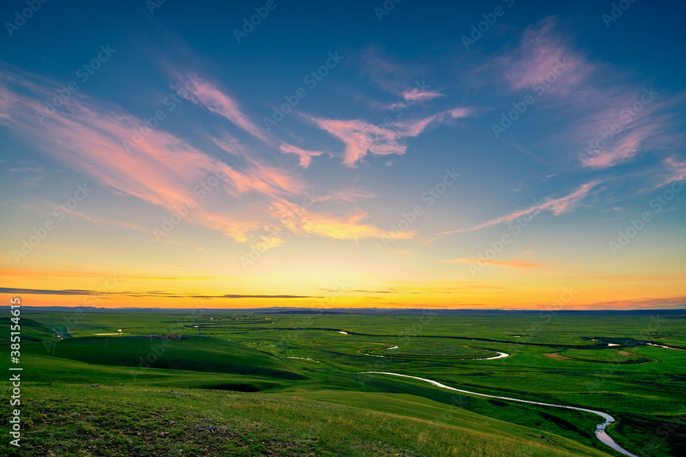 The summer Huunbuir grassland landscape of Inner Mongolian of China.