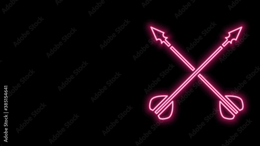 Glowing neon line Medieval crossed arrows icon isolated on black background. Medieval weapon. 4K Video motion graphic animation Glowing neon line Medieval crossed arrows icon isolated on black background. Medieval weapon. 4K Video motion graphic animation