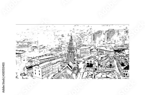 Building view with landmark of Biala is a city in southern Poland. Hand drawn sketch illustration in vector.