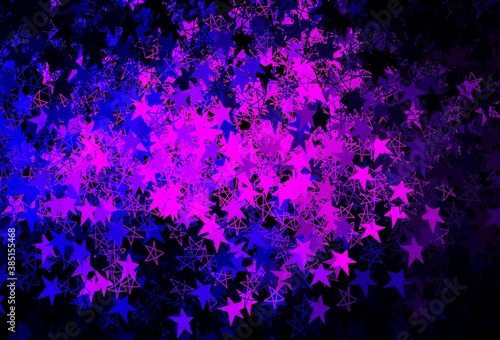 Dark Purple vector layout with bright snowflakes, stars.
