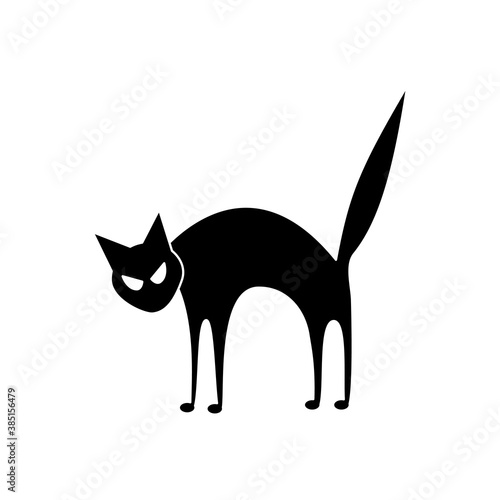 Vector isolated angry cat silhouette. Halloween character for decoration. Contour of the cartoon cat. photo