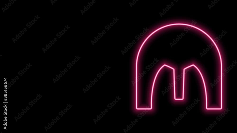 Glowing neon line Medieval iron helmet for head protection icon isolated on black background. 4K Video motion graphic animation Glowing neon line Medieval iron helmet for head protection icon isolated on black background. 4K Video motion graphic animation