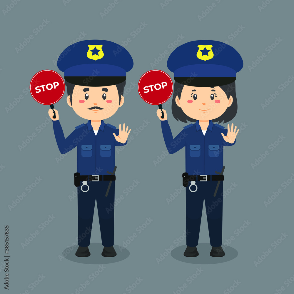 Stock Vector Police Hold Stop Sign