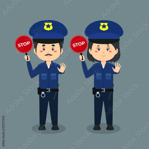 Stock Vector Police Hold Stop Sign