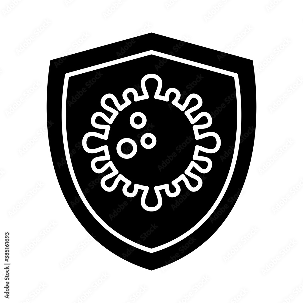 covid 19 virus in shield silhouette style icon design of 2019 ncov cov and coronavirus theme Vector illustration covid 19 virus in shield silhouette style icon design of 2019 ncov cov and coronavirus theme Vector illustration