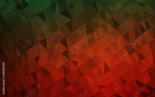 Dark Green, Red vector shining triangular background.