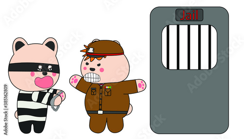 Policeman and thieve bear go to jail