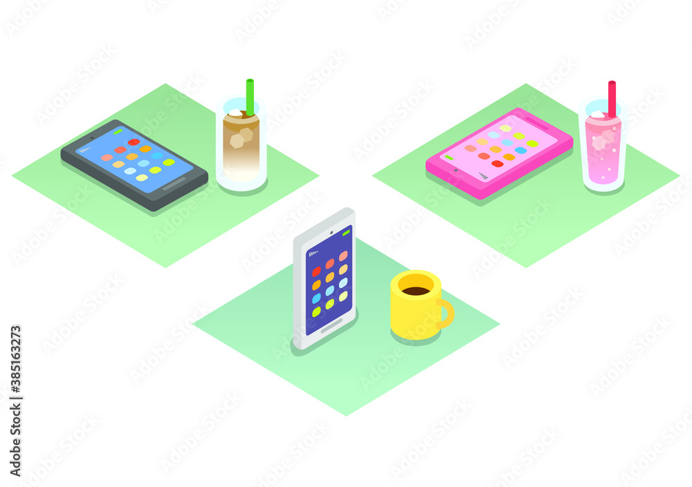 スマホで休憩時間のフラットカラーのイラスト スマホで休憩時間のフラットカラーのイラスト
