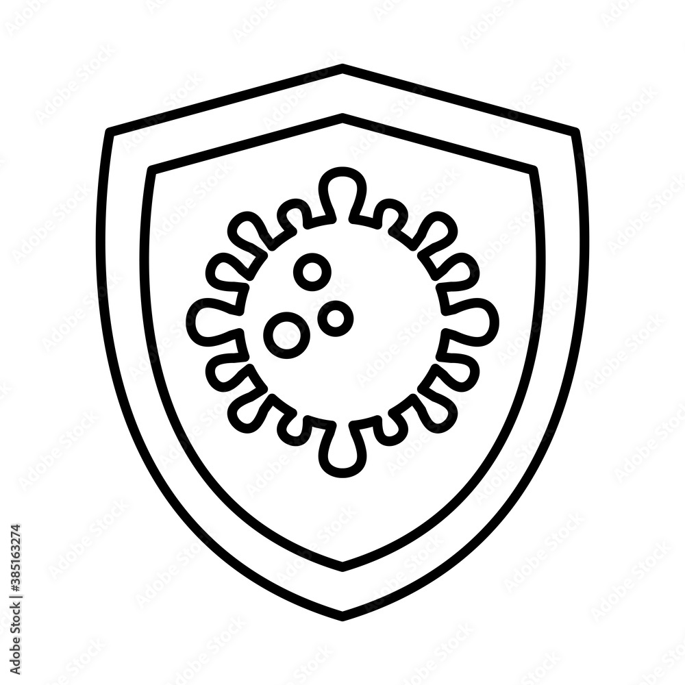 covid 19 virus in shield line style icon design of 2019 ncov cov and coronavirus theme Vector illustration covid 19 virus in shield line style icon design of 2019 ncov cov and coronavirus theme Vector illustration