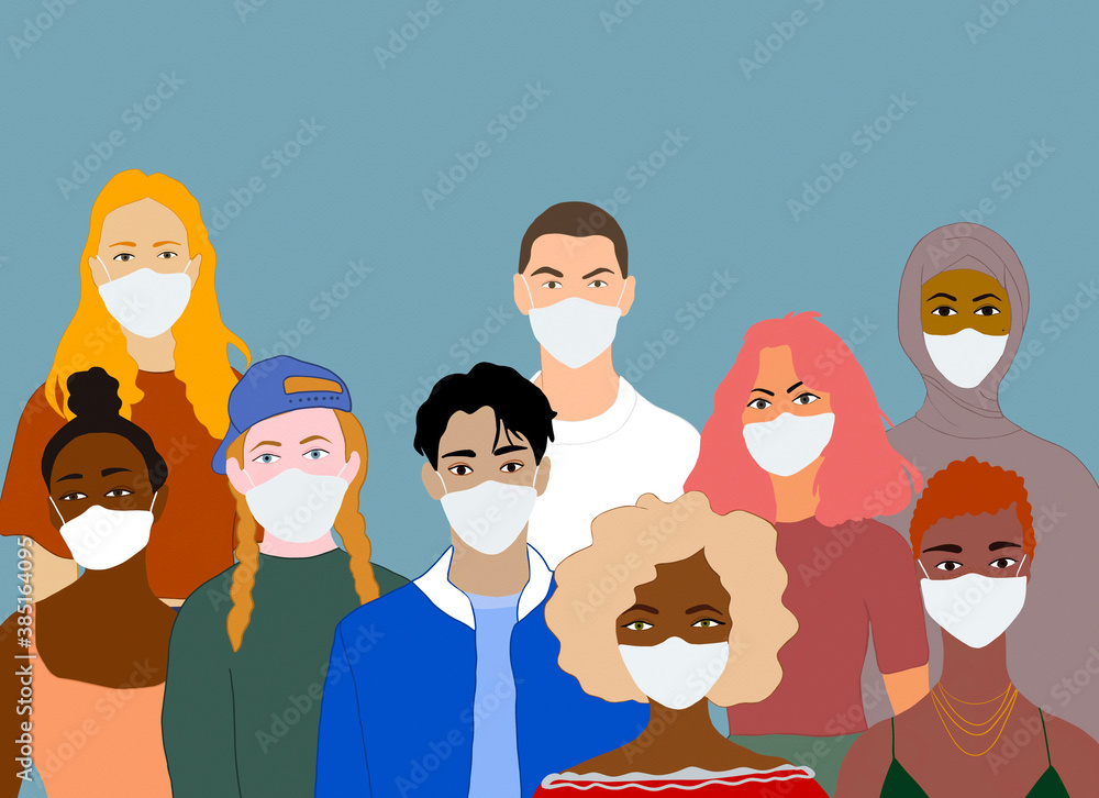 Diverse people in medical masks during epidemic Diverse people in medical masks during epidemic