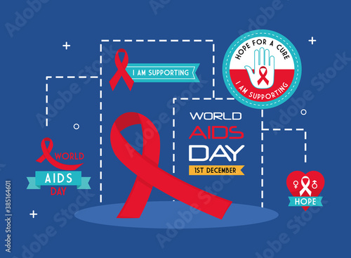 World aids day icons group design, first december and awareness theme Vector illustration