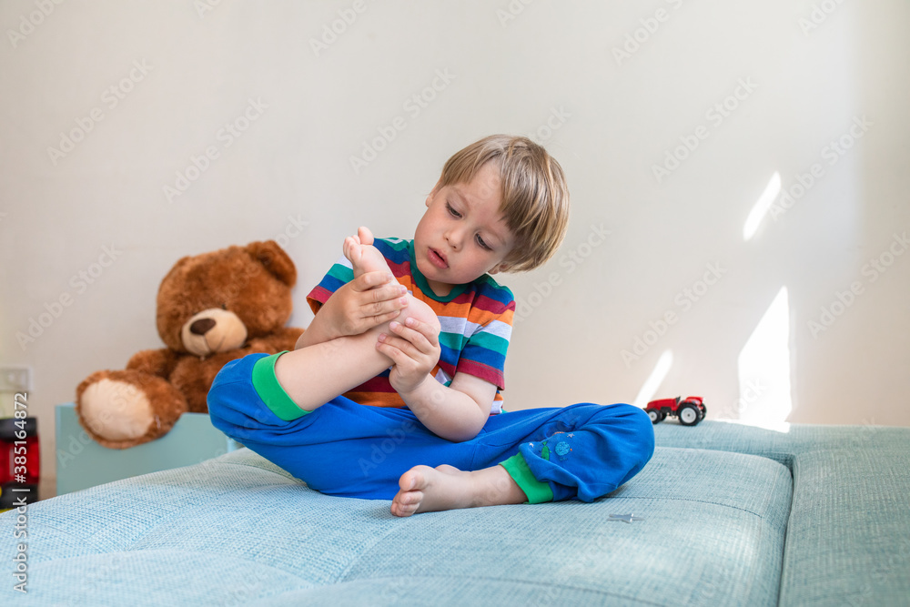 Three years old blond boy at home Three years old blond boy at home