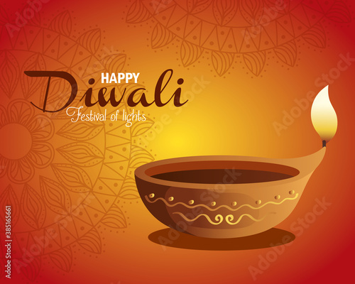 Wallpaper Mural Happy diwali diya candle with mandala on orange background design, Festival of lights theme Vector illustration Torontodigital.ca