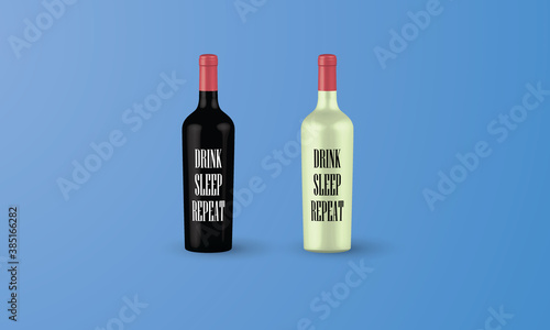 3D Red and White wine bottles mock up