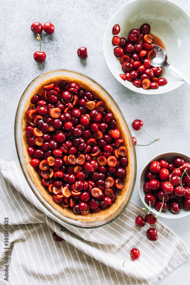 Making cherry tart Making cherry tart