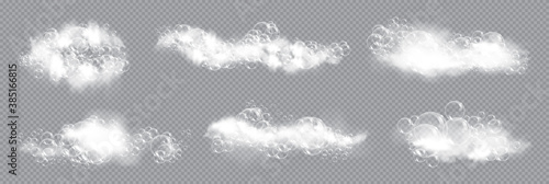 Bath foam soap with bubbles isolated vector illustration on transparent background. Set of shampoo and soap foam lather vector illustration.