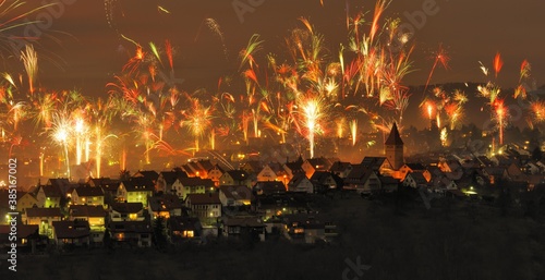 New Year's Eve fireworks, Korb im Remstal, Rems-Murr Kreis district, Baden-Wuerttemberg, Germany, Europe photo