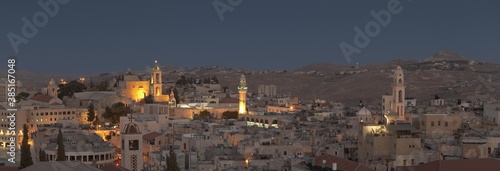 Panoramic view of Bethlehem at night, Palestine, Middle East photo