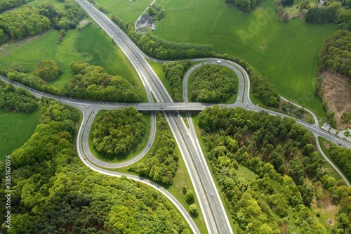 Aerial view, A43 motorway, Sprockhoevel slip way, Ruhrgebiet region, North Rhine-Westphalia, Germany, Europe