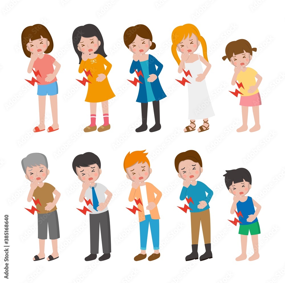 10 kinds of illustration cartoon characters vector set of man and woman with children, illness, abdominal pain 10 kinds of illustration cartoon characters vector set of man and woman with children, illness, abdominal pain