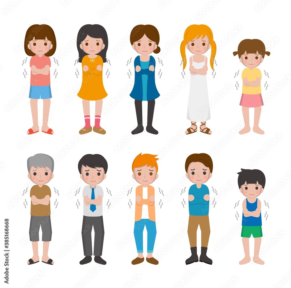 10 kinds of cartoon characters vector set of man and woman with children, chills, cold, flu 10 kinds of cartoon characters vector set of man and woman with children, chills, cold, flu
