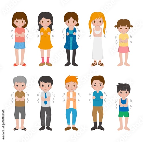 10 kinds of cartoon characters vector set of man and woman with children, chills, cold, flu