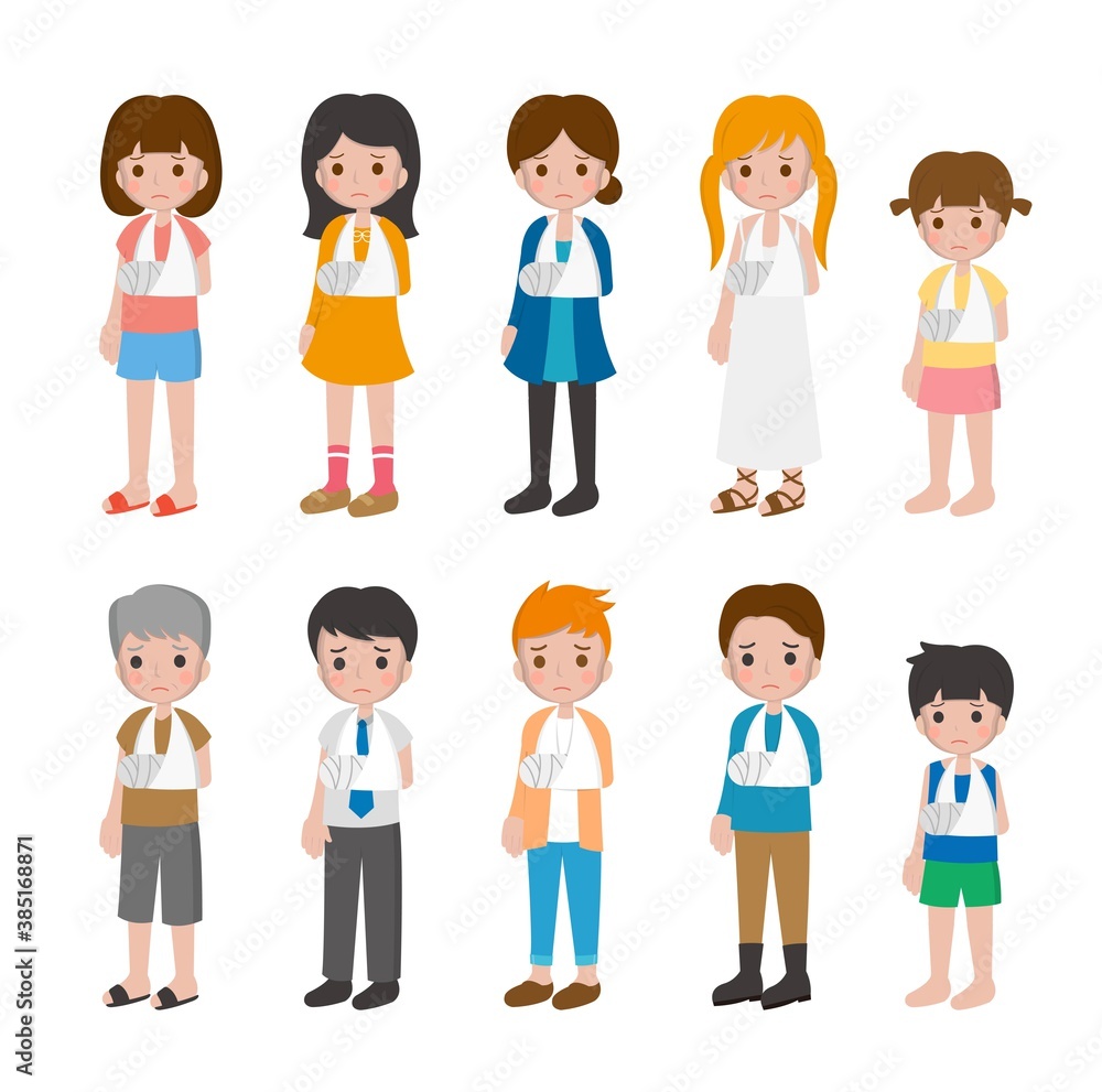 10 kinds of cartoon characters vector set of man and woman with children, fractures, bones, hands 10 kinds of cartoon characters vector set of man and woman with children, fractures, bones, hands