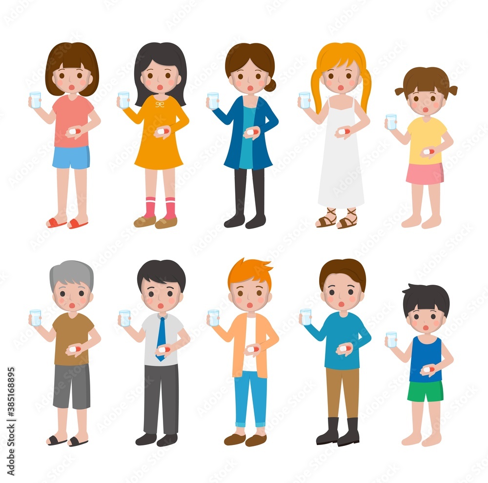 10 kinds of cartoon characters vector set of man and woman with children, fractures, bones, hands