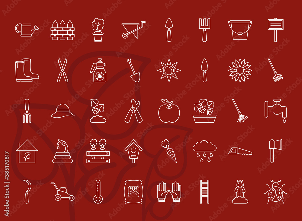 Gardening line style 40 icon set design, garden planting and nature theme Vector illustration Gardening line style 40 icon set design, garden planting and nature theme Vector illustration