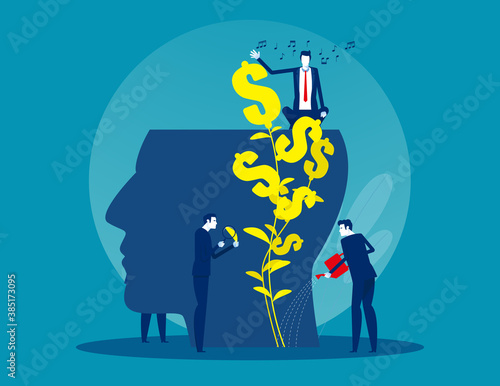 Business team water the plants money think for growth mindset