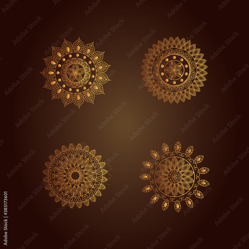 gold mandalas set design of Bohemic ornament indian and decoration theme Vector illustration