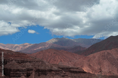 Andes mountain range. View of the sandstone and rocky mountains texture and pattern in the arid desert. 