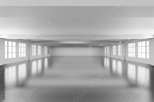Empty elegant room in modern design bright white color in 3D rendering illustration