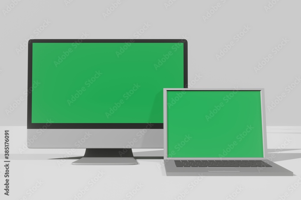 Computer screen mockup presentation in 3d rendering illustration scene creator Computer screen mockup presentation in 3d rendering illustration scene creator