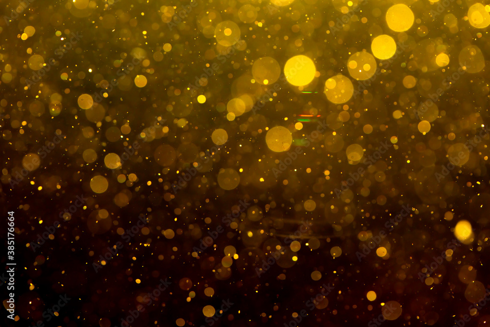 Abstract gold bokeh defocus by neon lights blur with black background