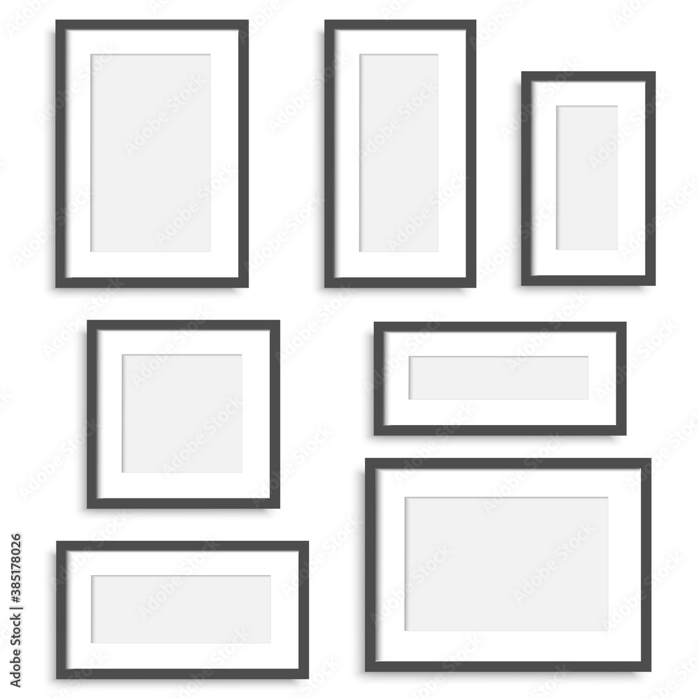 Set of black wooden photo frames. Vector. Set of black wooden photo frames. Vector.