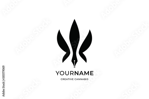 Leaf with Pen tip logo design idea