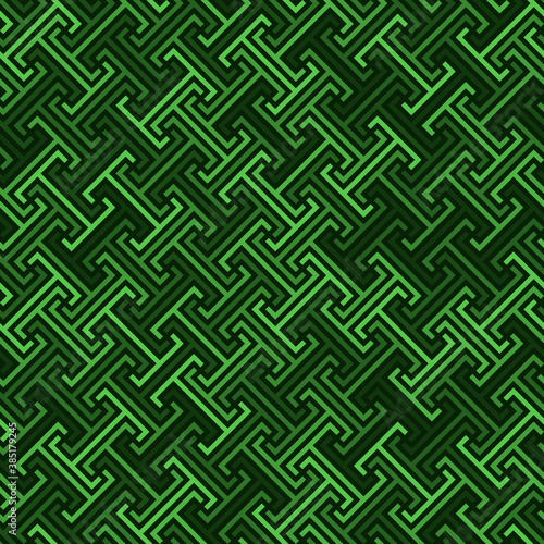 continuous diagonal meander. Greek fret repeated motif. vector seamless technology pattern. green repetitive background. fabric swatch. wrapping paper. design element for home décor, textile, apparel
