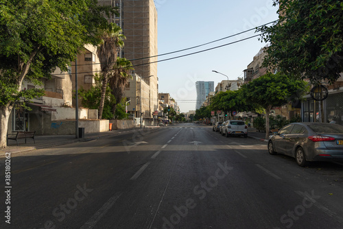 ISRAEL, Tel Aviv - 28 September 2020: Empty streets during Coronavirus quarantine. Empty streets during Covid 19 pandemic. No people. No Business, No market. Coronavirus crisis lockdown. Yom Kippur