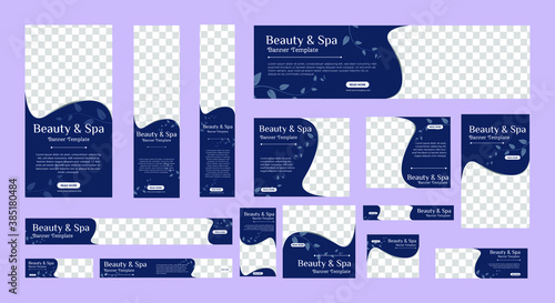 Spa banner collection with place for photo. Web banner layout. Vertical, horizontal and square template. Vector Illustration