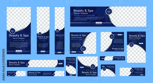 Spa banner collection with place for photo. Web banner layout. Vertical, horizontal and square template. Vector Illustration