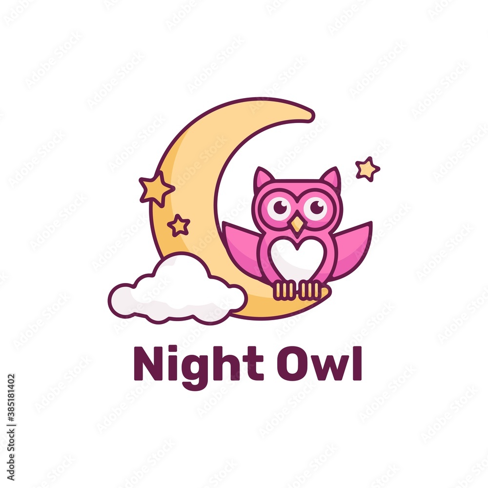 Fototapeta premium Vector Logo Illustration Night Owl Simple Mascot Style.