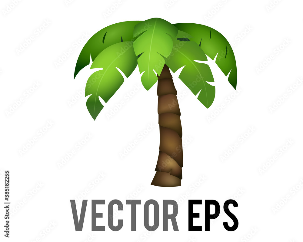 Vector coconut palm tree emoji icon with long, green leaves and tall