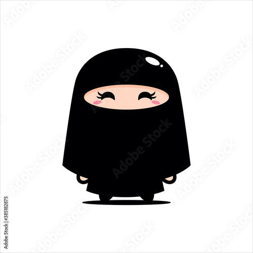 Vector design of girl character using black costume and veil
