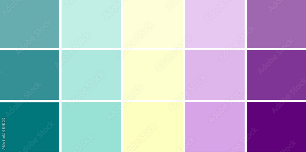 Abstract texture color combination, pixel effect. Squares in green yellow pink violet colors, variety of shades and nuances. Suitable for backgrounds and printing. Fresh spring gamma, light neon trend