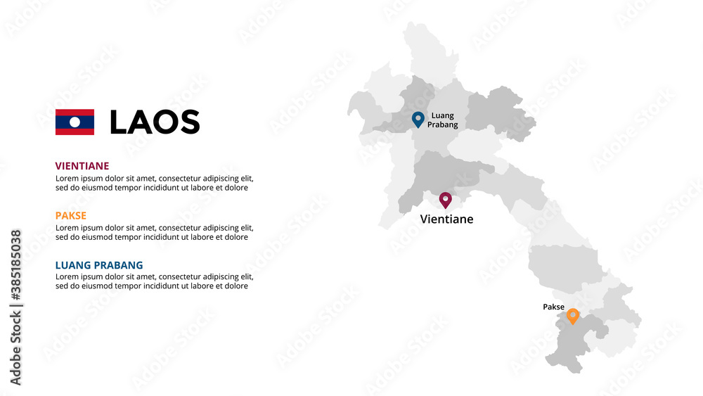Laos vector map infographic template. Slide presentation. Global business marketing concept. Asia country. World transportation geography data. 