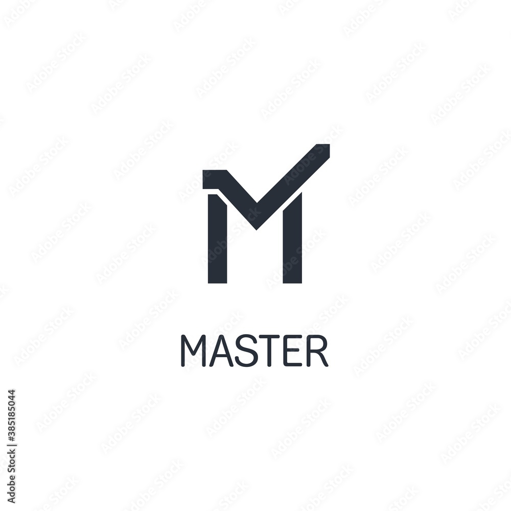 M Letter with check mark.Creative Logo Template. Vector linear icon isolated on white background. M Letter with check mark.Creative Logo Template. Vector linear icon isolated on white background.