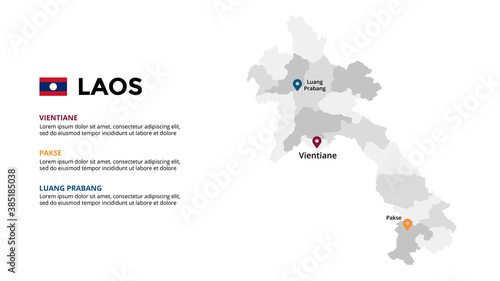 Laos vector map infographic template. Slide presentation. Global business marketing concept. Asia country. World transportation geography data. 